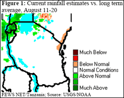 Current rainfall estimates vs. long term
average, August 11-20